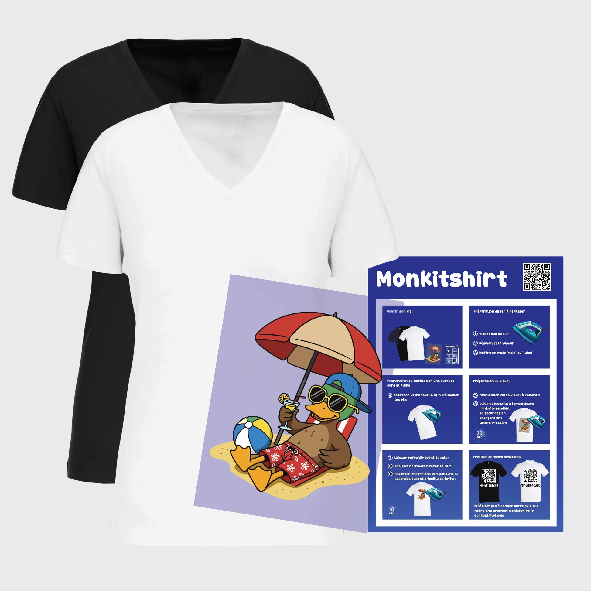 Kit t-shirt cintré col v femme à personnaliser – Impression textile et guide inclus