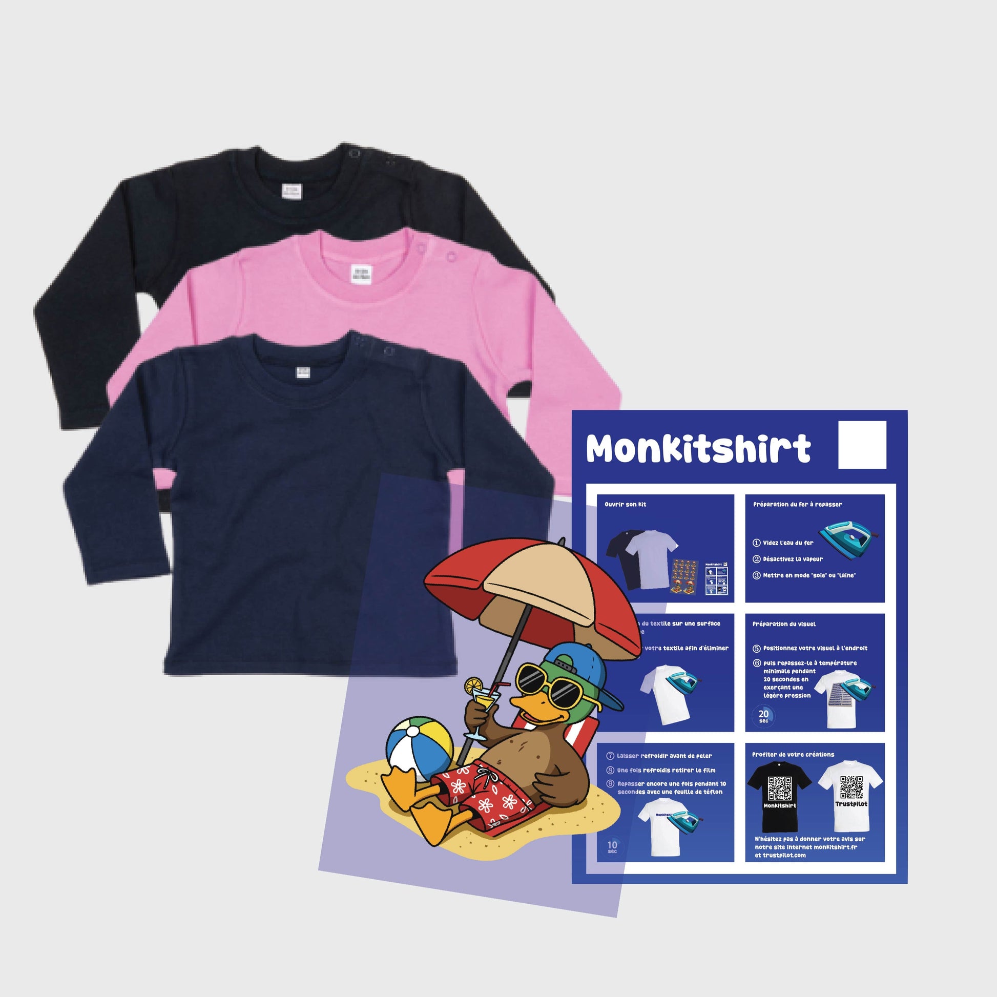 Kit t-shirt à manches longues bébé à personnaliser – Impression textile et guide inclus